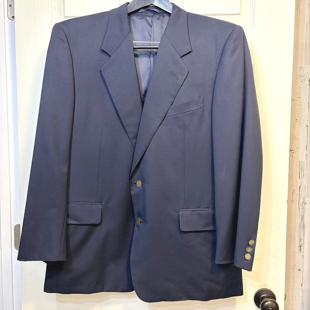 Hickey Freeman Neiman Marcus Boardroom Blazer 44R 100% Wool Navy Mens Sport Coat